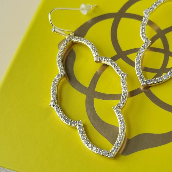 Kendra Scott Abbie Gold Open Frame Earrings White Crystal Chic Style - Picture 3 of 3